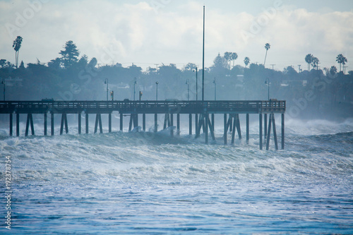 Photography Major winter waves smash into wharf in Ventura, California