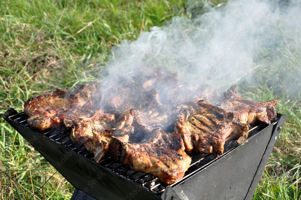 Grilling at summer weekend. Fresh meat preparing on grill. Grilling at summer weekend. Fresh meat preparing on grill.