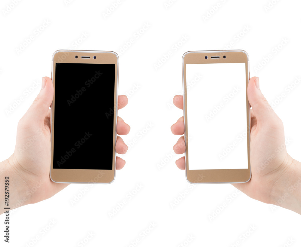 Man hand holding the black and white smartphone