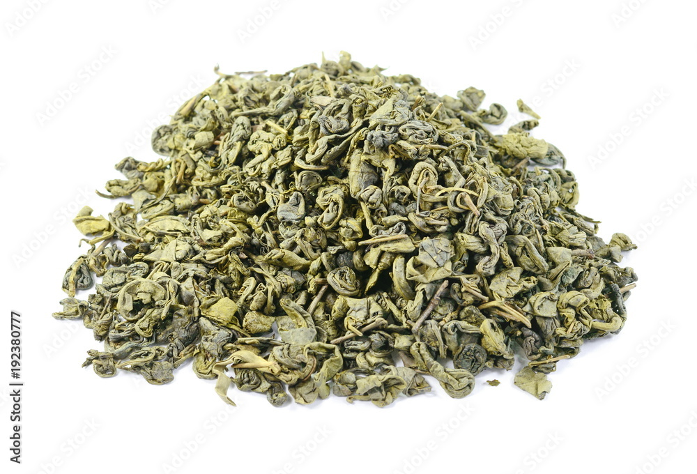 Dry green tea isolated on white background. Dry green tea isolated on white background.