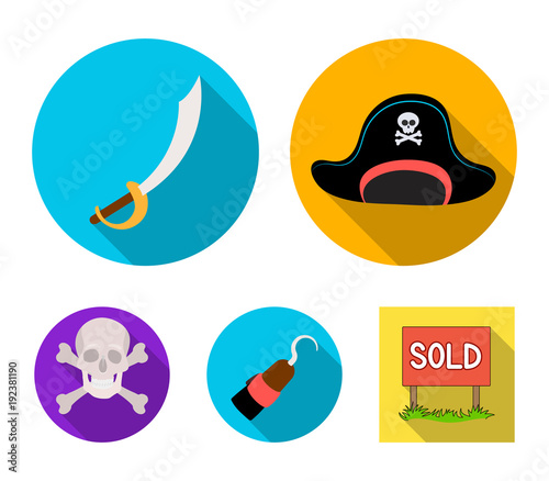 Pirate, bandit, cap, hook .Pirates set collection icons in flat style vector symbol stock illustration web.