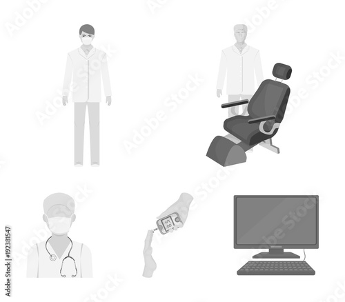 Doctor in a face mask, dentist, medical staff, a blood test for sugar. Medicineset collection icons in monochrome style vector symbol stock illustration web.
