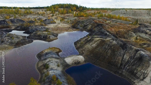 Small lake, top view. Footage. A small lake in a mountainous area. Panoramic view over the rocky mountain tops around Lake photo