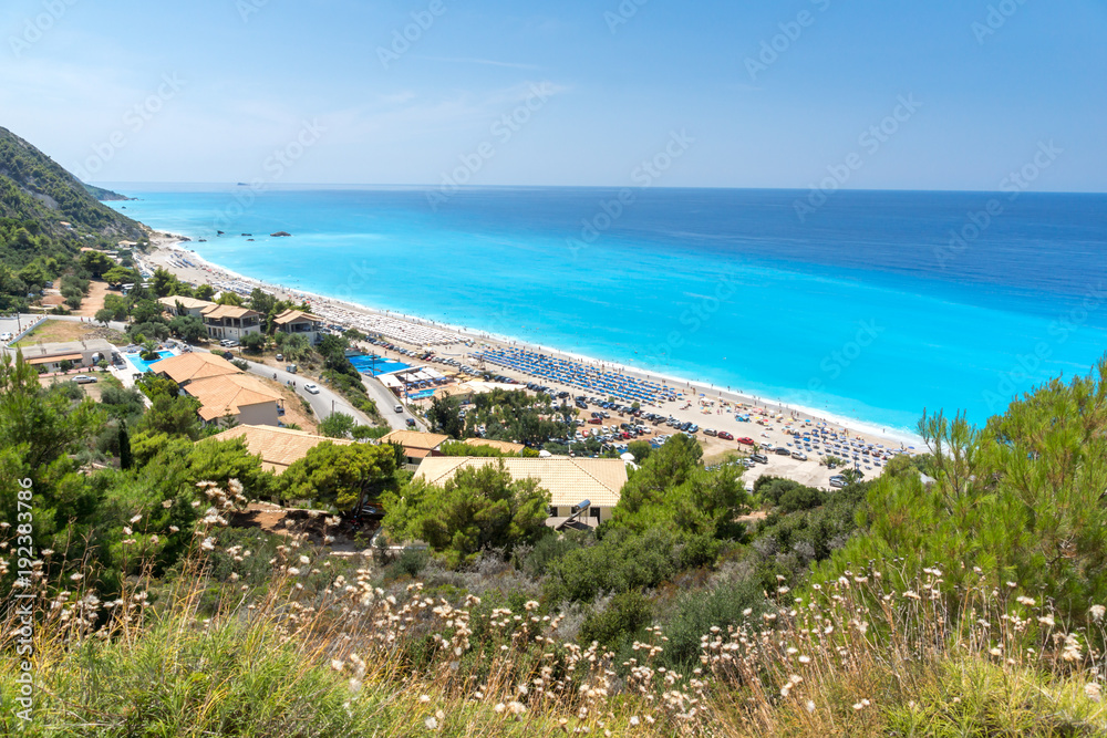 Panoramic view of Kathisma beach , Lefkada, Ionian Islands, Greece