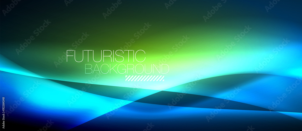 Fototapeta premium Neon glowing wave, magic energy and light motion background