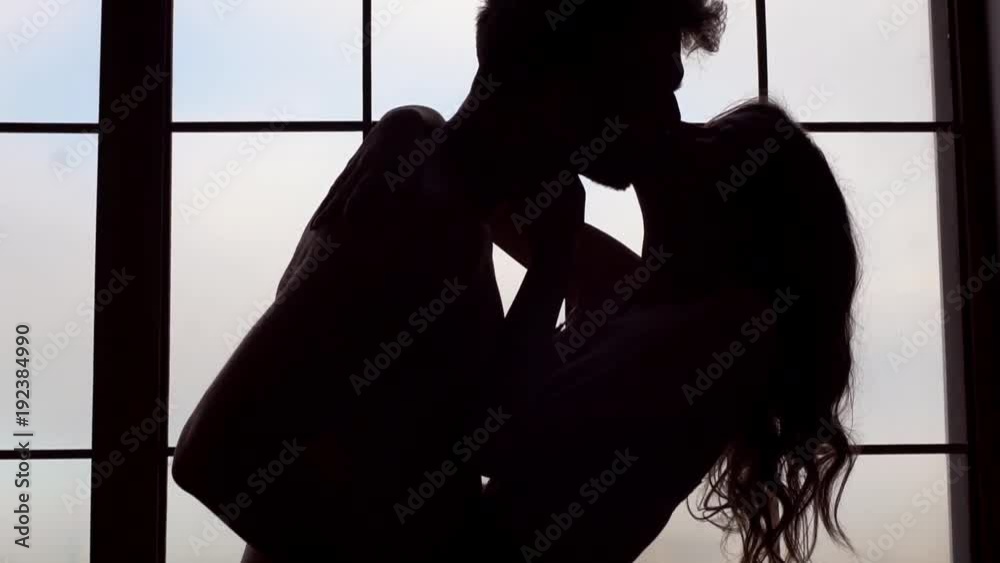 Young couple at home together saint valentine's day concept dusk moving erotic