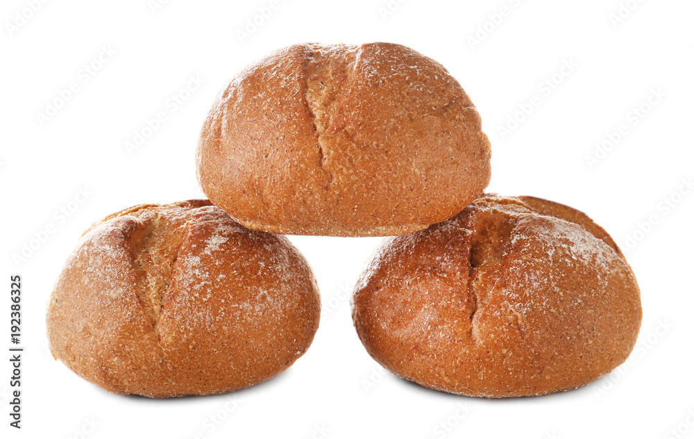 Fresh tasty buns isolated on white