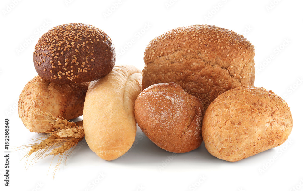 Variety of fresh tasty bread on white background Variety of fresh tasty bread on white background