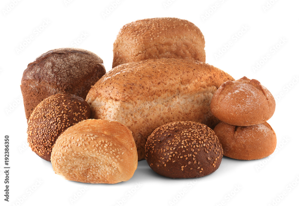 Variety of fresh tasty bread on white background Variety of fresh tasty bread on white background
