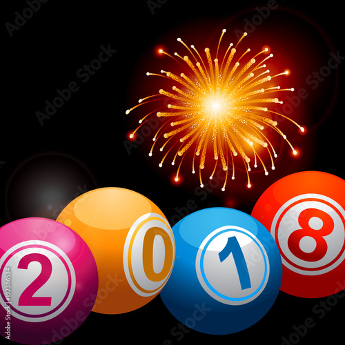 New Years 2018 bingo lottery balls and fireworks