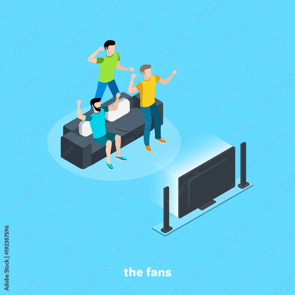 Fototapeta premium fans are sick for football watching TV, isometric image