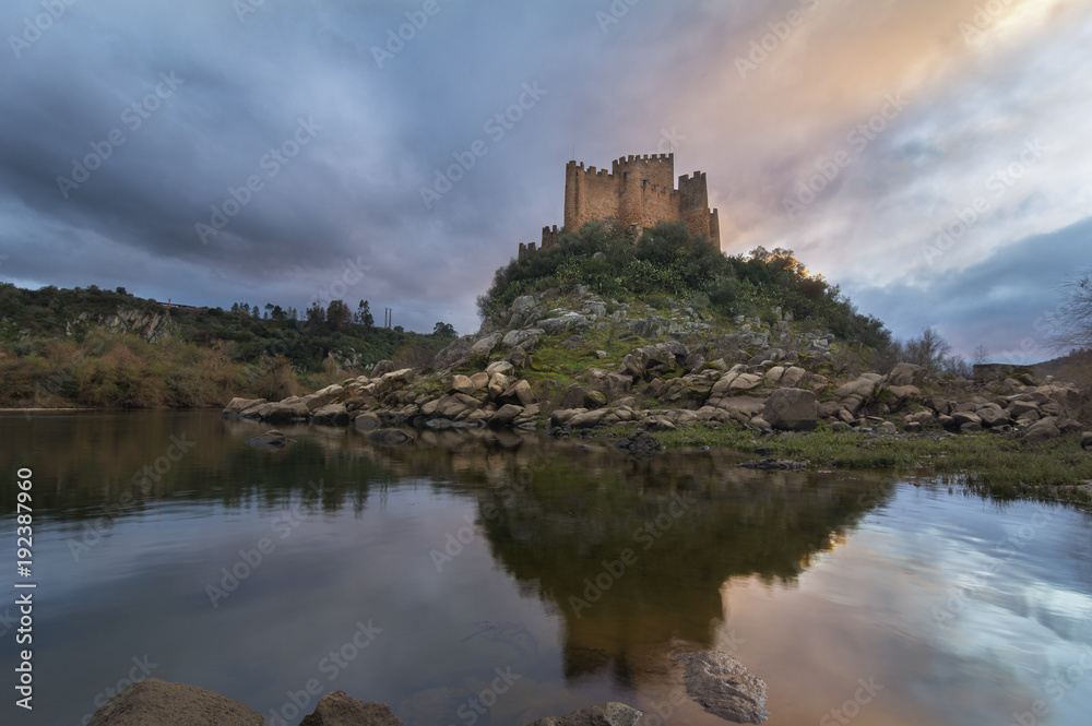Almourol medieval castle in Portugal was built in an island in the middle of tagus river.