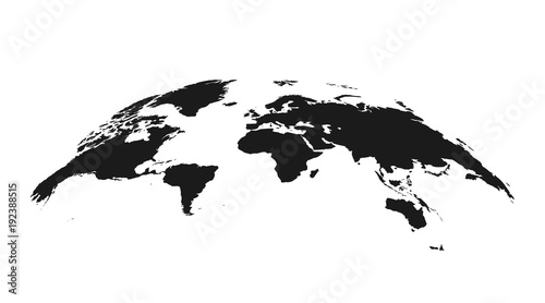 Detailed grey world map, mapped on an open globe, isolated on white background