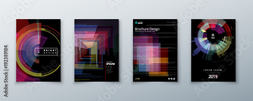 Trendy glitch covers design with geometric pattern. Modern vector illustration.