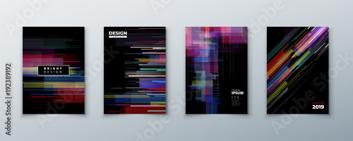 Trendy glitch covers design with geometric pattern. Modern vector illustration.