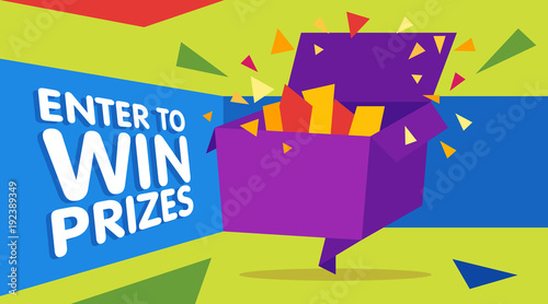 Enter to win prizes gift box. Cartoon origami style vector illustration