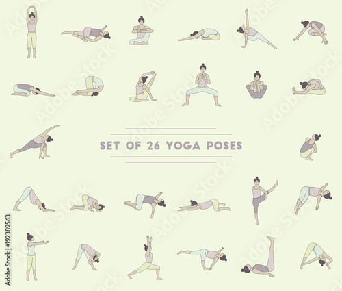 Set of twenty six yoga poses