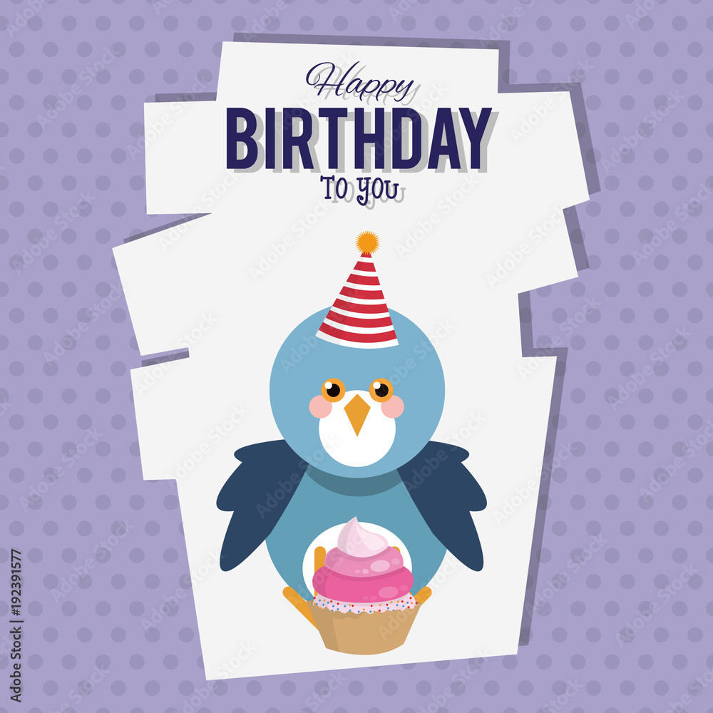 Happy birthday bird cartoon card icon vector illustration graphic design Happy birthday bird cartoon card icon vector illustration graphic design