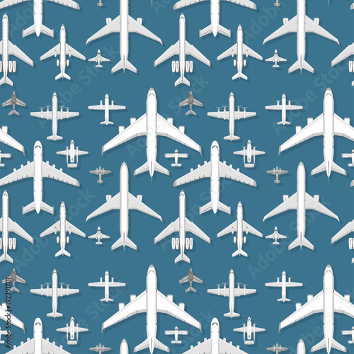 Airplane seamless pattern background vector illustration top view plane and aircraft transportation travel way design journey object.