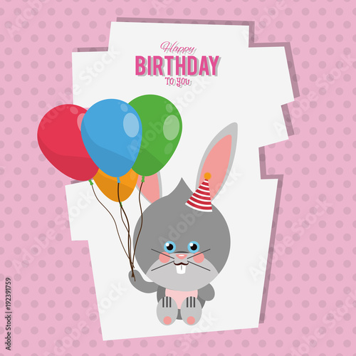 Happy birthday bunny cartoon card icon vector illustration graphic design