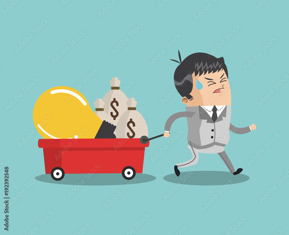 Businessman pulling cart with money icon vector illustration graphic design Businessman pulling cart with money icon vector illustration graphic design