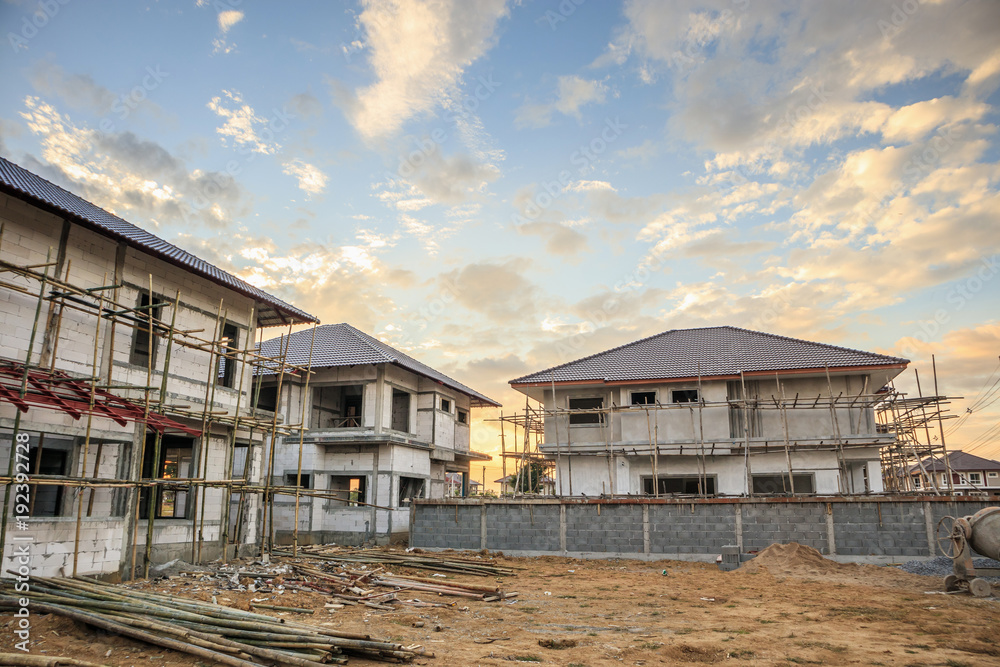 construction residential new house in progress at building site