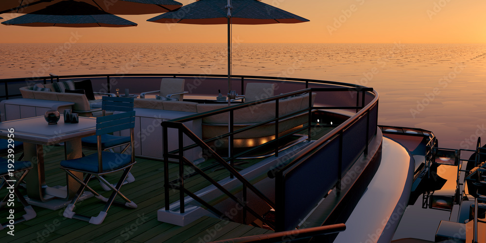 Fototapeta premium Extremely detailed and realistic high resolution 3D illustration of a luxury super yacht with a helicopter, a swimming pool and a jacuzzi