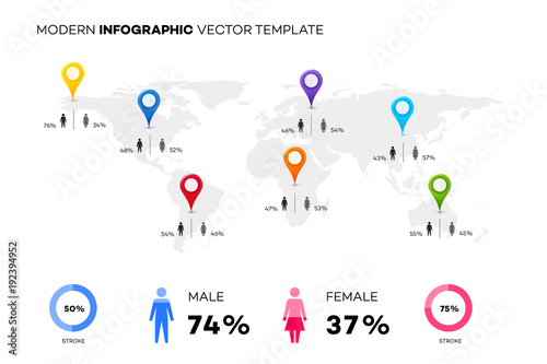 Modern Vector Template With Worldmap And Map Pointers For Global Population Infographics