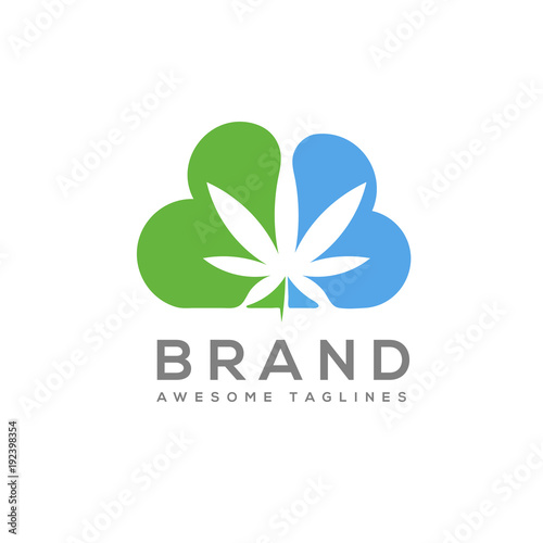 cloud Medical cannabis marijuana , leaf and clouds cannabis logo, marijuana medical logo concep