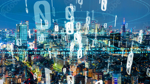 Modern cityscape and communication network concept.
