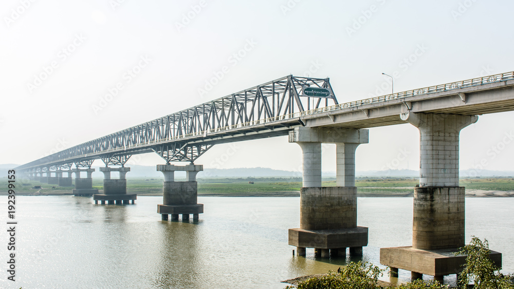 modern bridge at Magway, Myanmar. It is joining between Minbu and Magway township, over the Irrawaddy river