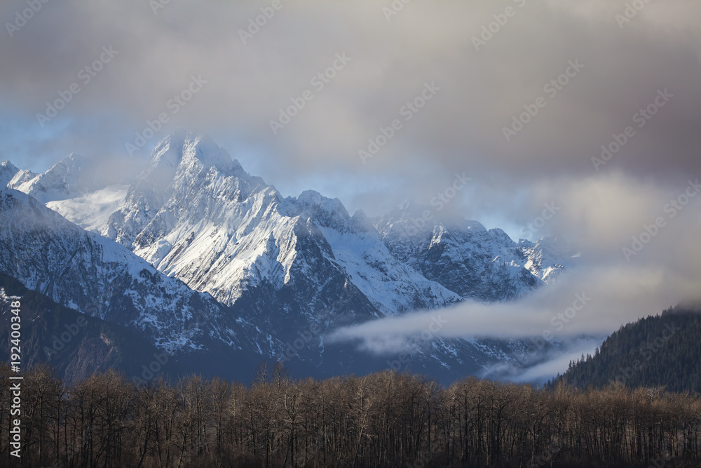 Chilkat mountains with clearing fog