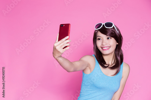 woman selfie happily