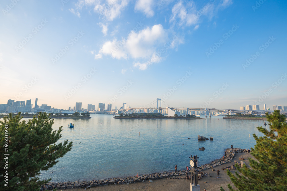 Rainbow bridge in evening.