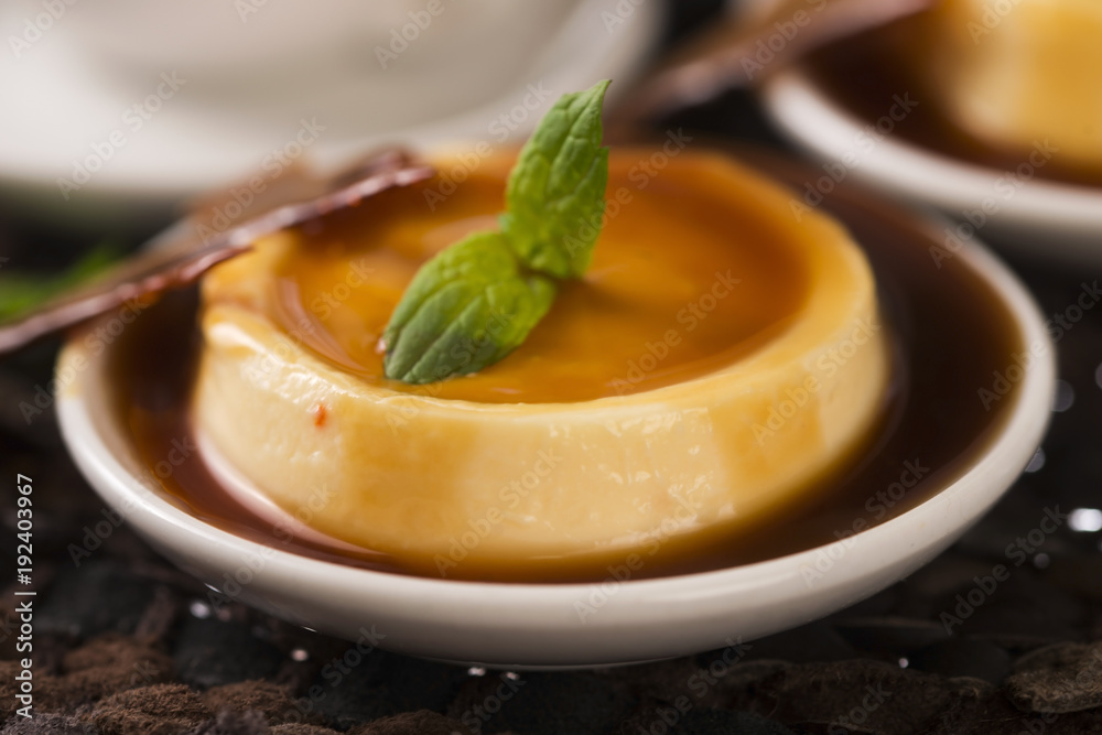 Caramel dessert and vanilla herb Caramel dessert and vanilla herb