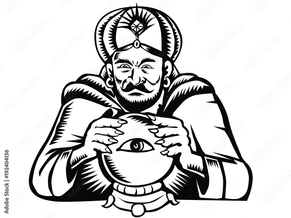 Vecteur Stock Retro woodcut style illustration of a fortune teller or