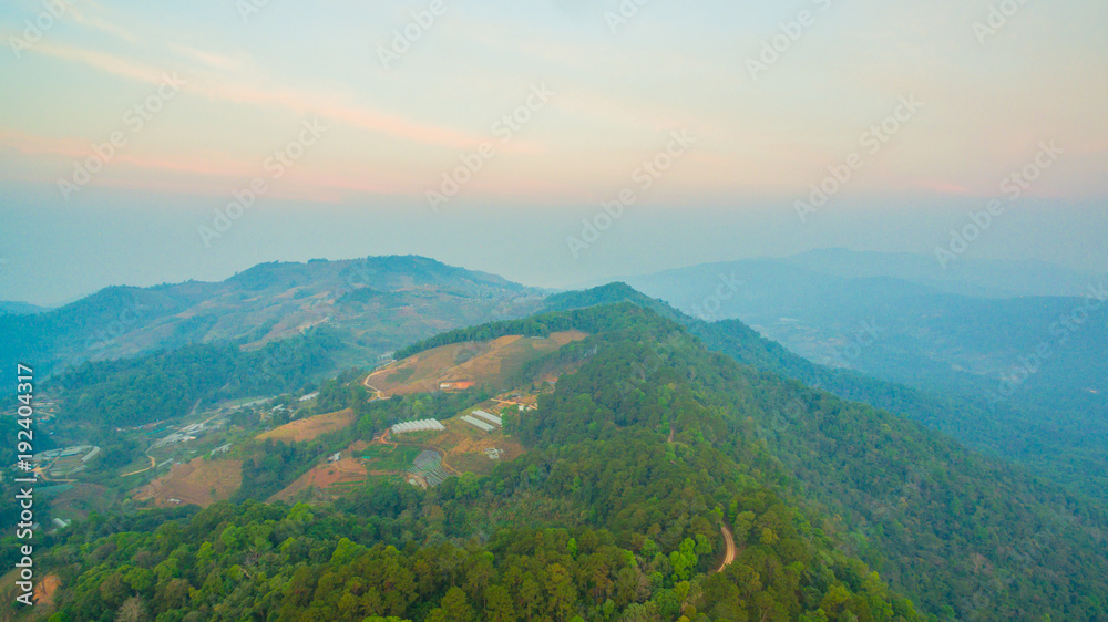 aerial photography on hilltop of Mon Jam Mae Rim Chiang Mai Thailand.