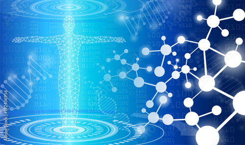 abstract background technology concept in blue light,brain and human body heal ,technology modern medical science in future and global international medical with tests analysis clone DNA human