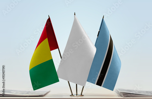 Flags of Guinea and Botswana with a white flag in the middle