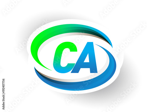 initial letter CA logotype company name colored blue and green swoosh design, modern logo concept. vector logo for business and company identity.