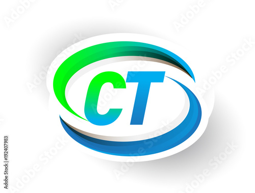initial letter CT logotype company name colored blue and green swoosh design, modern logo concept. vector logo for business and company identity.