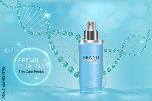 Blue cosmetic container with advertising background ready to use, luxury skin care ad. illustration vector.