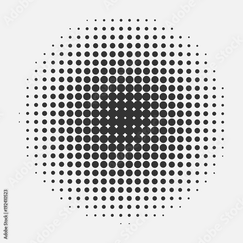 Halftone circle pattern. Vector pop art retro style texture background. Abstract dotted template backdrop, print poster, banner. Monochrome half-tone black element isolated on white