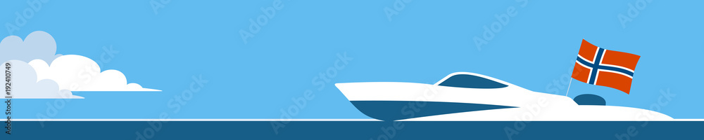 Motor boat with norwegian flag