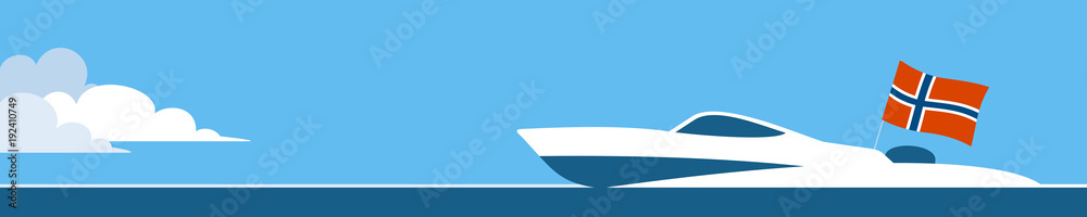 Motor boat with norwegian flag Motor boat with norwegian flag