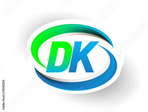 initial letter DK logotype company name colored blue and green swoosh design, modern logo concept. vector logo for business and company identity.