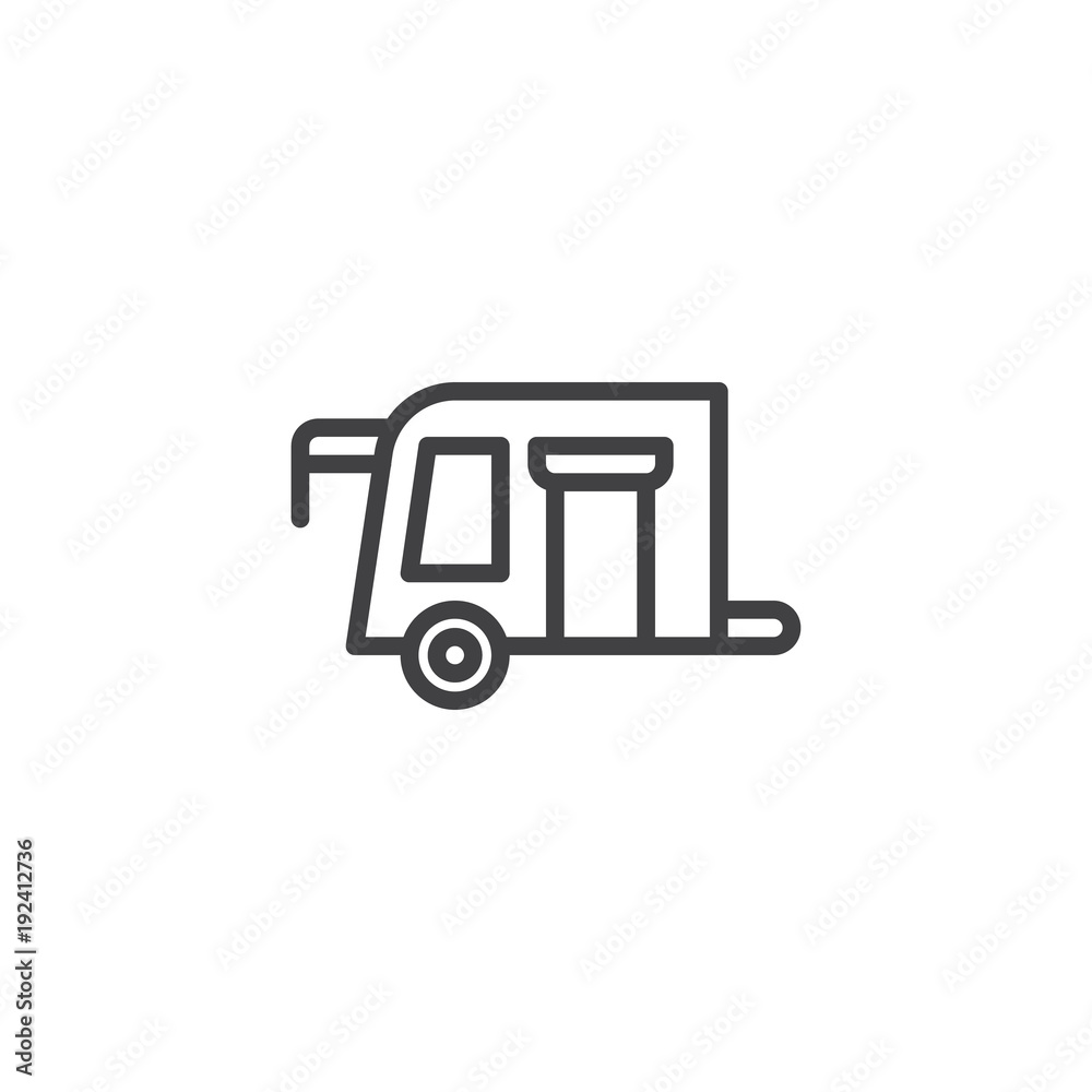 Camping trailer outline icon. linear style sign for mobile concept and web design. Road trip simple line vector icon. Symbol, logo illustration. Pixel perfect vector graphics Camping trailer outline icon. linear style sign for mobile concept and web design. Road trip simple line vector icon. Symbol, logo illustration. Pixel perfect vector graphics