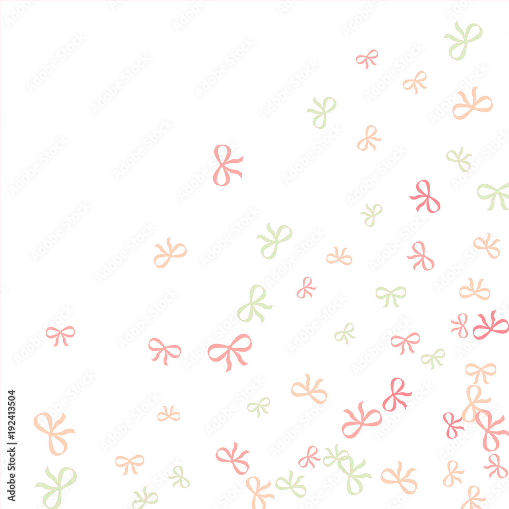 Festive Background with Colorful Bows. Cute Pattern for Postcard, Print, Banner or Poster. Small Pretty Bows For Party Decoration, Wedding, Birthday or Anniversary Invitation. Vector