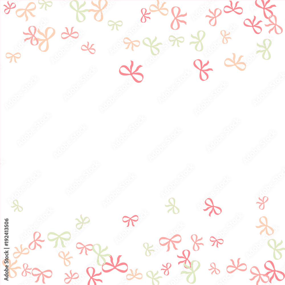 Festive Background with Colorful Bows. Cute Pattern for Postcard, Print, Banner or Poster. Small Pretty Bows For Party Decoration, Wedding, Birthday or Anniversary Invitation. Vector