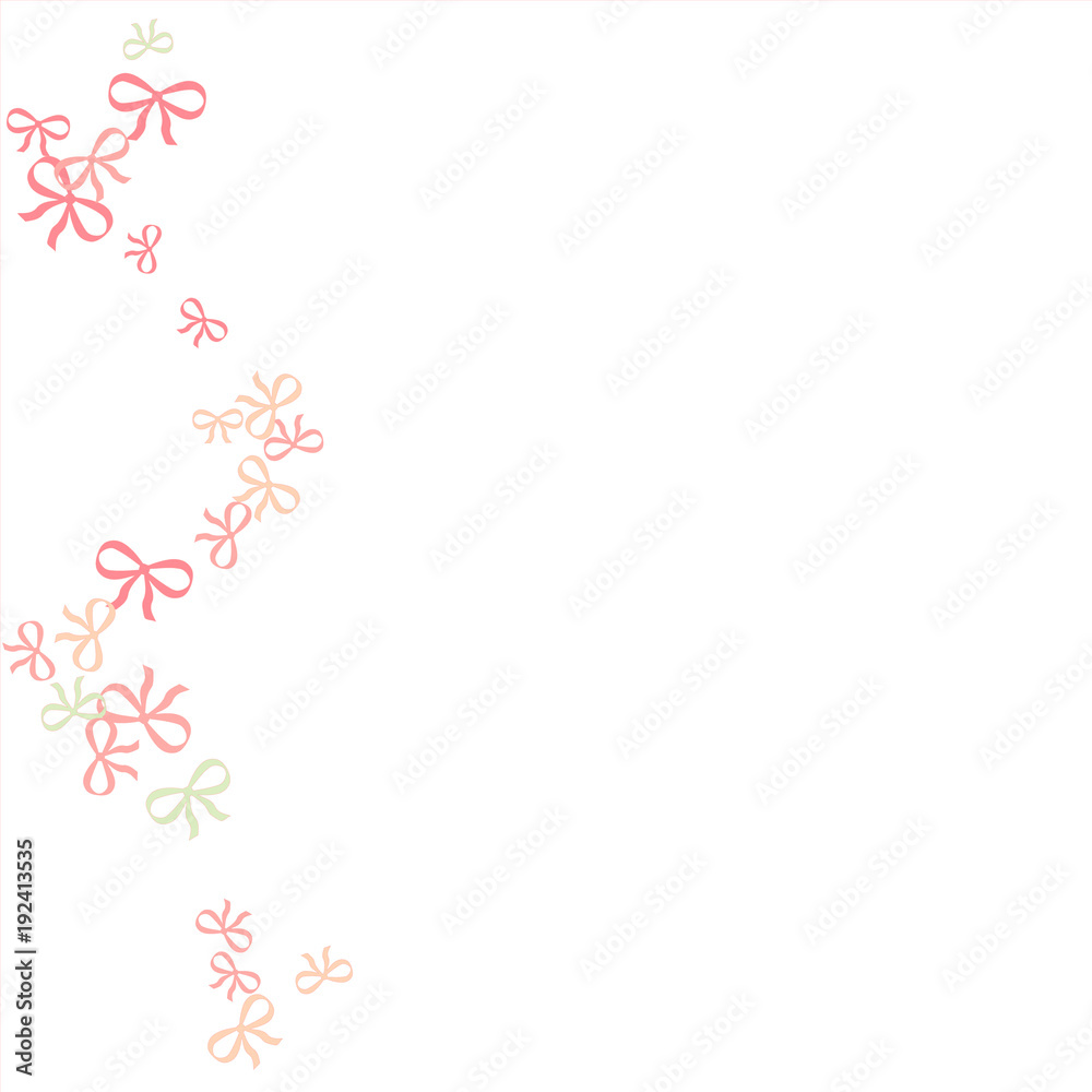 Festive Background with Colorful Bows. Cute Pattern for Postcard, Print, Banner or Poster. Small Pretty Bows For Party Decoration, Wedding, Birthday or Anniversary Invitation. Vector